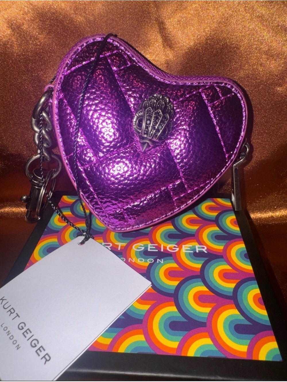 Kurt Geiger Metallic Heart Purple Bag Charm or Keychain